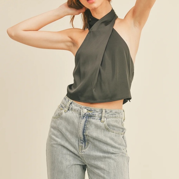 SALT + CO. - Top No. 10, Satin Halter Neck Blouse in Black (NWT) - Picture 3 of 5